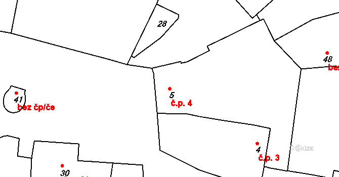 Kozinec 4, Holubice na parcele st. 5 v KÚ Kozinec, Katastrální mapa