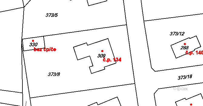 Lipovka 134, Rychnov nad Kněžnou na parcele st. 309 v KÚ Lipovka u Rychnova nad Kněžnou, Katastrální mapa