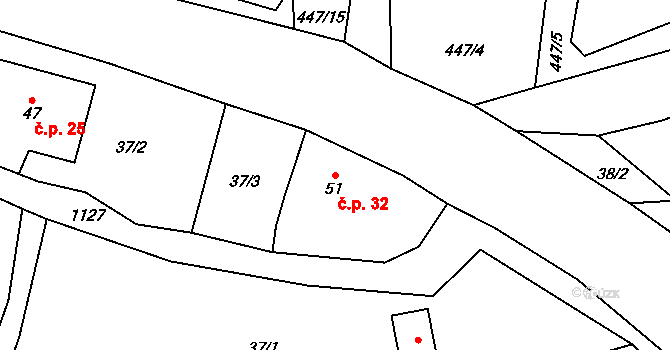 Číhaná 32, Úněšov na parcele st. 51 v KÚ Číhaná, Katastrální mapa