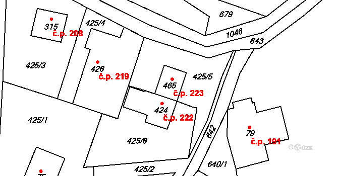 Teplice nad Metují 223 na parcele st. 465 v KÚ Teplice nad Metují, Katastrální mapa