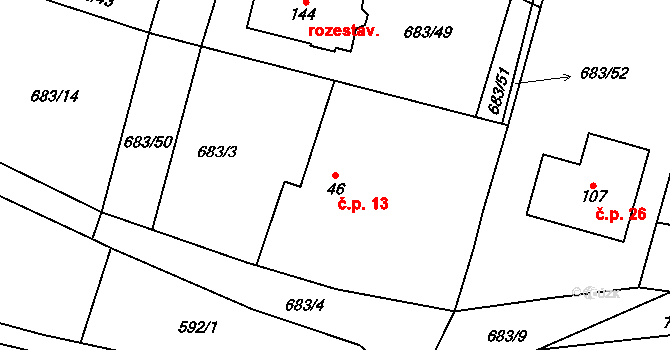 Staročernsko 13, Pardubice na parcele st. 46 v KÚ Staročernsko, Katastrální mapa