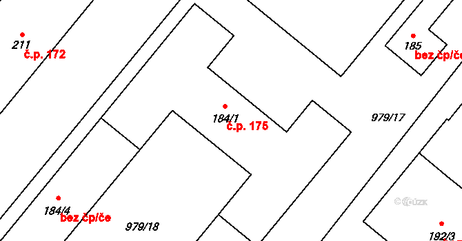 Svébohov 175 na parcele st. 184/1 v KÚ Svébohov, Katastrální mapa