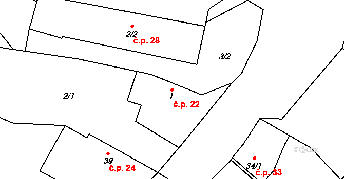Křemačov 22, Mohelnice na parcele st. 1 v KÚ Křemačov, Katastrální mapa
