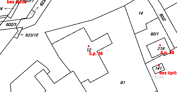 Újezd 36, Mohelnice na parcele st. 12 v KÚ Újezd u Mohelnice, Katastrální mapa