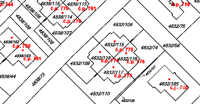 Sviadnov 774 na parcele st. 4832/118 v KÚ Sviadnov, Katastrální mapa