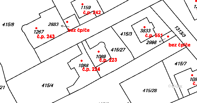 Horní Brána 223, Český Krumlov na parcele st. 1089 v KÚ Český Krumlov, Katastrální mapa