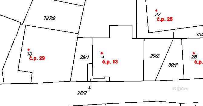 Pelec 13, Častrov na parcele st. 4 v KÚ Pelec, Katastrální mapa