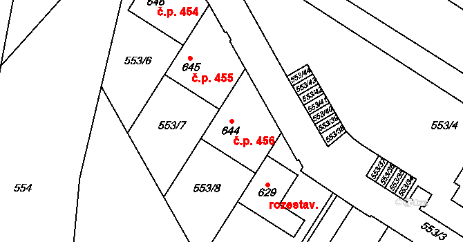 Nemošice 456, Pardubice na parcele st. 644 v KÚ Nemošice, Katastrální mapa