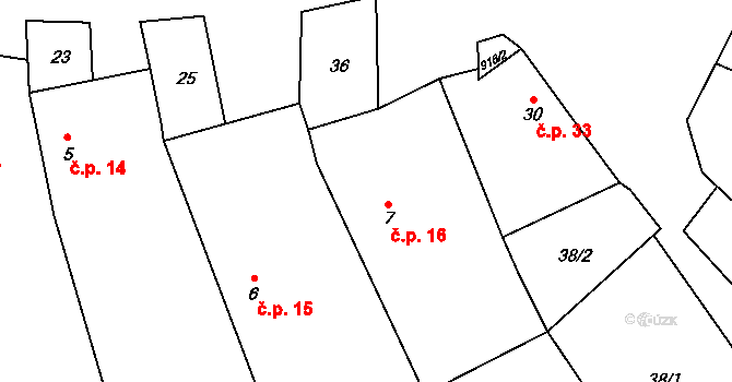 Horní Vilímeč 16, Počátky na parcele st. 7 v KÚ Horní Vilímeč, Katastrální mapa