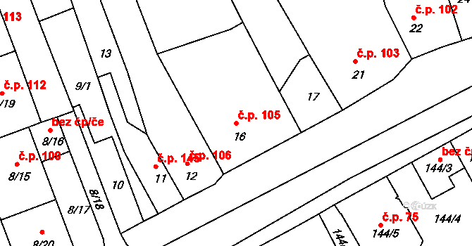 Vilémov 105 na parcele st. 16 v KÚ Vilémov u Kadaně, Katastrální mapa
