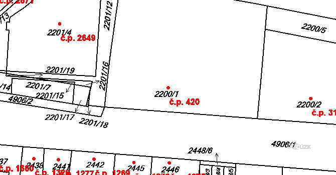 Louny 420 na parcele st. 2200/1 v KÚ Louny, Katastrální mapa