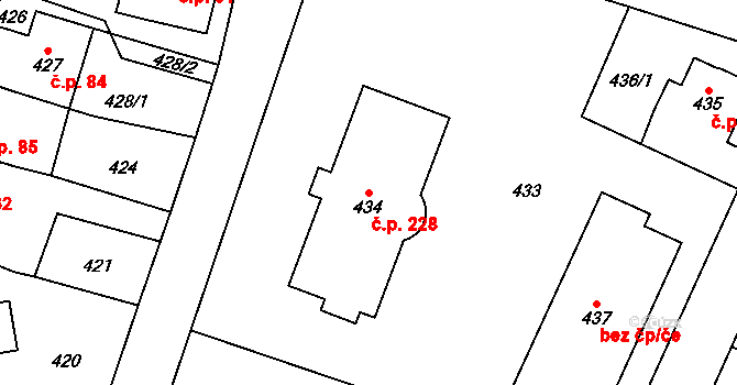 Velké Březno 228 na parcele st. 434 v KÚ Velké Březno, Katastrální mapa