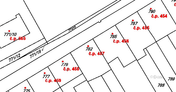 Hrušky 457 na parcele st. 782 v KÚ Hrušky, Katastrální mapa