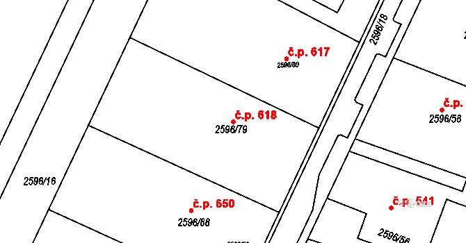 Drásov 618 na parcele st. 2596/79 v KÚ Drásov, Katastrální mapa