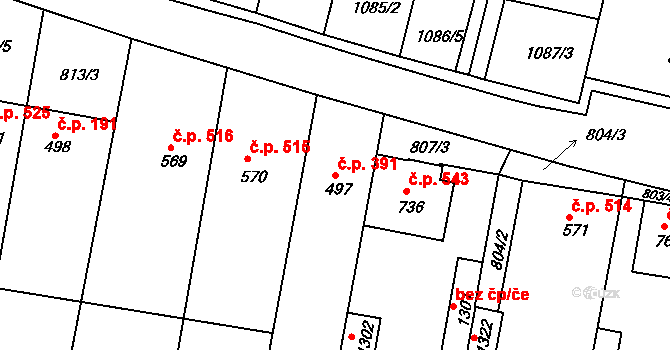 Vranovice 391 na parcele st. 497 v KÚ Vranovice nad Svratkou, Katastrální mapa