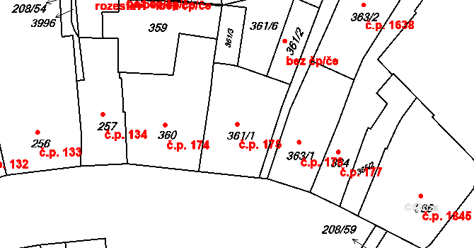 Holešov 175 na parcele st. 361/1 v KÚ Holešov, Katastrální mapa