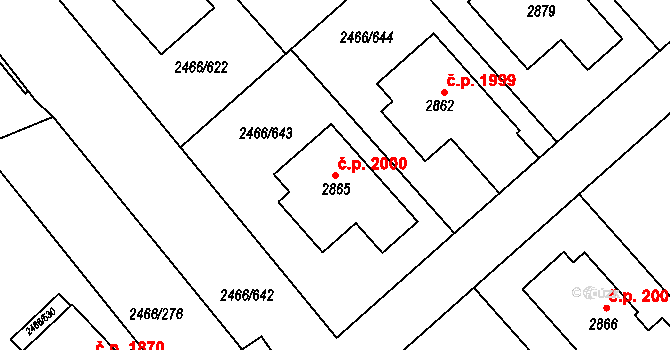Tišnov 2000 na parcele st. 2865 v KÚ Tišnov, Katastrální mapa