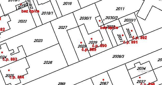 Holešov 889 na parcele st. 2028 v KÚ Holešov, Katastrální mapa
