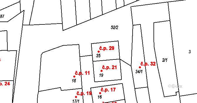 Poličky 29, Doloplazy na parcele st. 35 v KÚ Poličky, Katastrální mapa