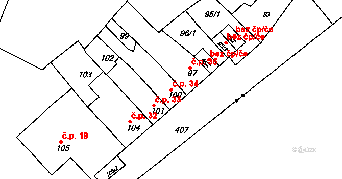 Přerov IX-Lýsky 34, Přerov na parcele st. 100 v KÚ Lýsky, Katastrální mapa