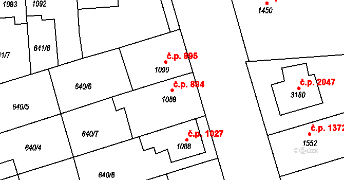 Hranice I-Město 894, Hranice na parcele st. 1089 v KÚ Hranice, Katastrální mapa