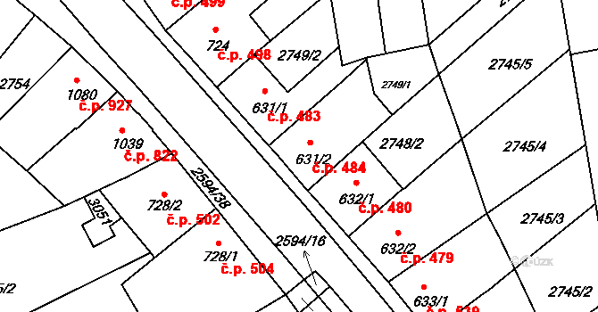 Lipník nad Bečvou I-Město 484, Lipník nad Bečvou na parcele st. 631/2 v KÚ Lipník nad Bečvou, Katastrální mapa