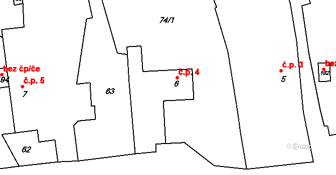 Třebětín 4 na parcele st. 6 v KÚ Třebětín, Katastrální mapa