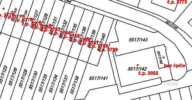 Jihlava 3789 na parcele st. 5517/140 v KÚ Jihlava, Katastrální mapa