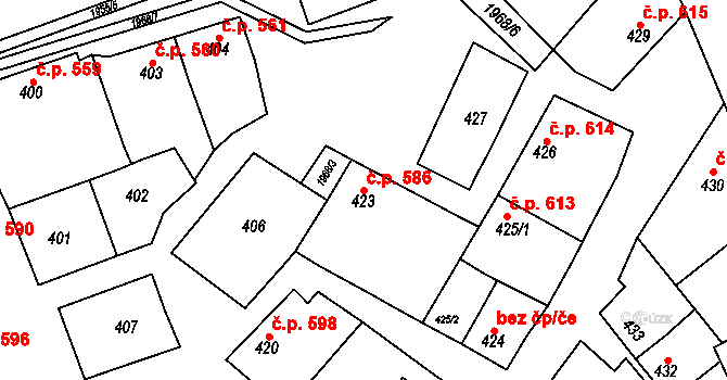 Mistřín 586, Svatobořice-Mistřín na parcele st. 423 v KÚ Mistřín, Katastrální mapa