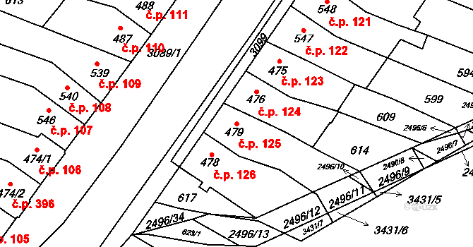 Kyjov 125 na parcele st. 479 v KÚ Kyjov, Katastrální mapa