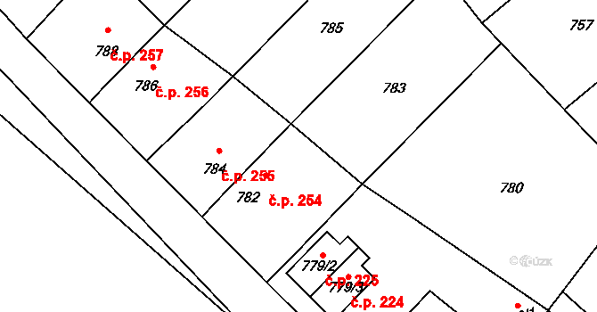 Stonařov 254 na parcele st. 782 v KÚ Stonařov, Katastrální mapa