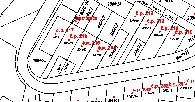 Brňany 214, Vyškov na parcele st. 2064/39 v KÚ Vyškov, Katastrální mapa