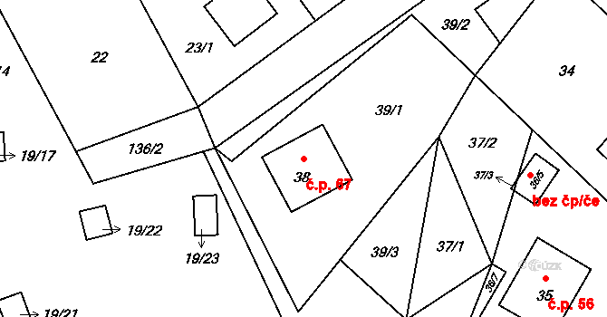 Karlova Studánka 67 na parcele st. 38 v KÚ Karlova Studánka, Katastrální mapa