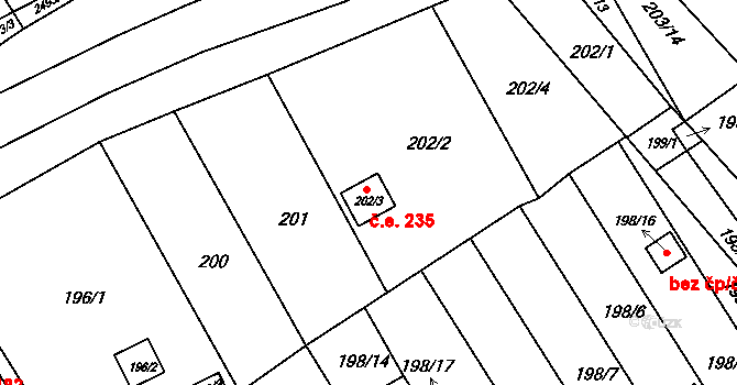 Třeboň I 235, Třeboň na parcele st. 202/3 v KÚ Třeboň, Katastrální mapa
