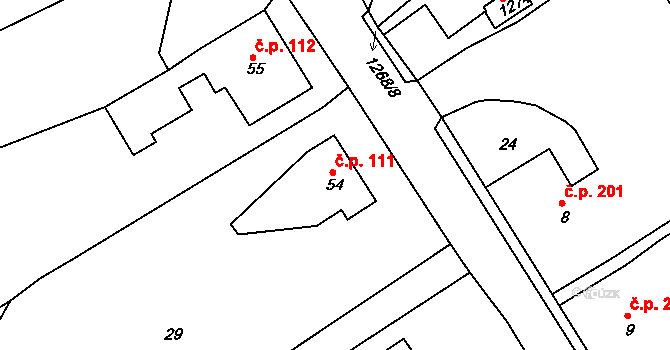 Hejnice 111 na parcele st. 54 v KÚ Hejnice, Katastrální mapa