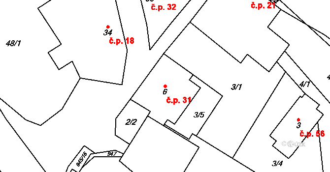 Lhota u Lysic 31 na parcele st. 6 v KÚ Lhota u Lysic, Katastrální mapa