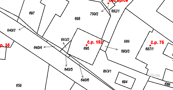 Kvaň 152, Zaječov na parcele st. 695 v KÚ Kvaň, Katastrální mapa