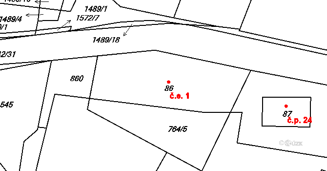 Broumov 1 na parcele st. 86 v KÚ Broumov u Zadního Chodova, Katastrální mapa