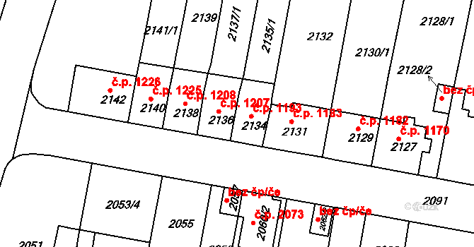 Tachov 1193 na parcele st. 2134 v KÚ Tachov, Katastrální mapa