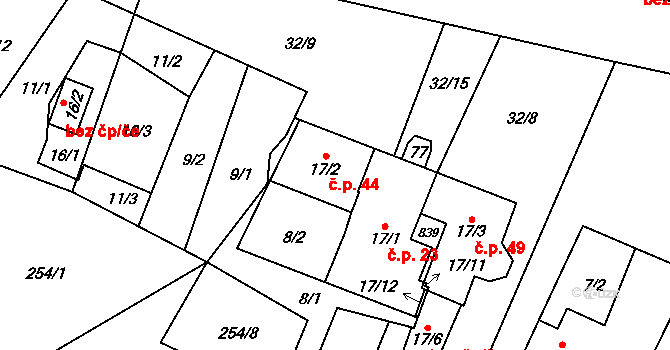 Malíkov 44 na parcele st. 17/2 v KÚ Malíkov, Katastrální mapa