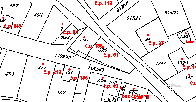 Chvalčov 61 na parcele st. 67/3 v KÚ Chvalčov, Katastrální mapa