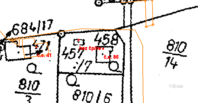Vráž 85 na parcele st. 458 v KÚ Vráž u Berouna, Katastrální mapa