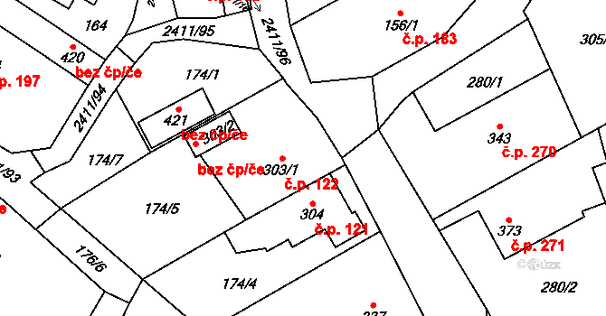 Jívová 122 na parcele st. 303/1 v KÚ Jívová, Katastrální mapa