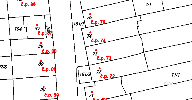 Lípy 73, Slatinice na parcele st. 73 v KÚ Lípy, Katastrální mapa