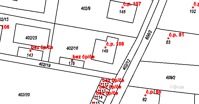 Černěves 108 na parcele st. 149 v KÚ Černěves, Katastrální mapa