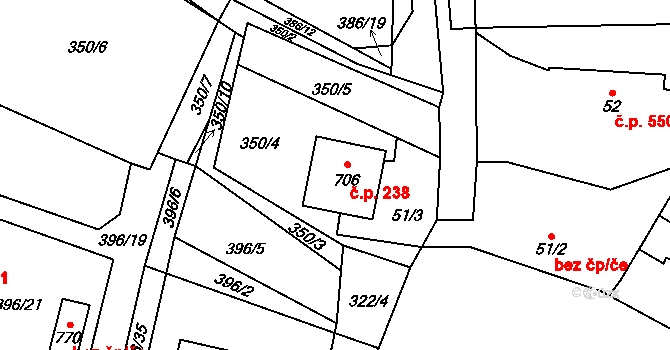 Solanec pod Soláněm 238, Hutisko-Solanec na parcele st. 706 v KÚ Solanec pod Soláněm, Katastrální mapa