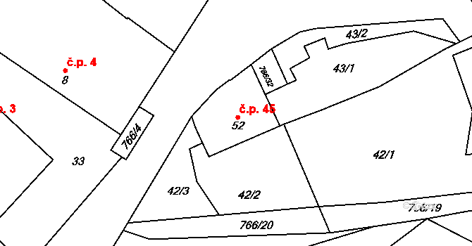 Dobronice u Chýnova 45, Chýnov na parcele st. 52 v KÚ Dobronice u Chýnova, Katastrální mapa