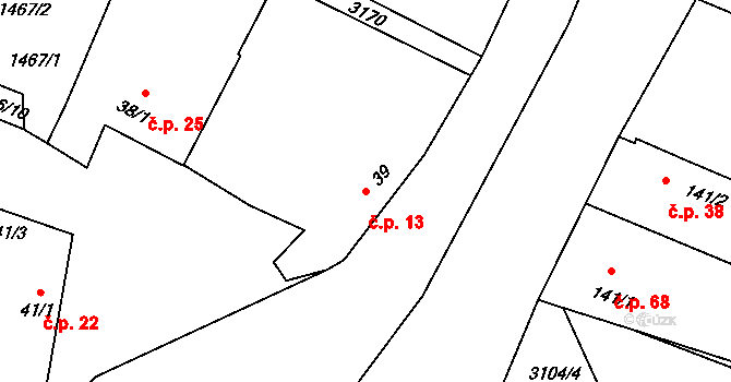Chotýčany 13 na parcele st. 39 v KÚ Chotýčany, Katastrální mapa
