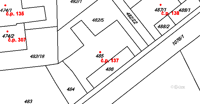 Dolní Marklovice 137, Petrovice u Karviné na parcele st. 485 v KÚ Dolní Marklovice, Katastrální mapa