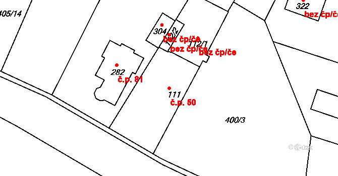 Bžany 50 na parcele st. 111 v KÚ Bžany, Katastrální mapa